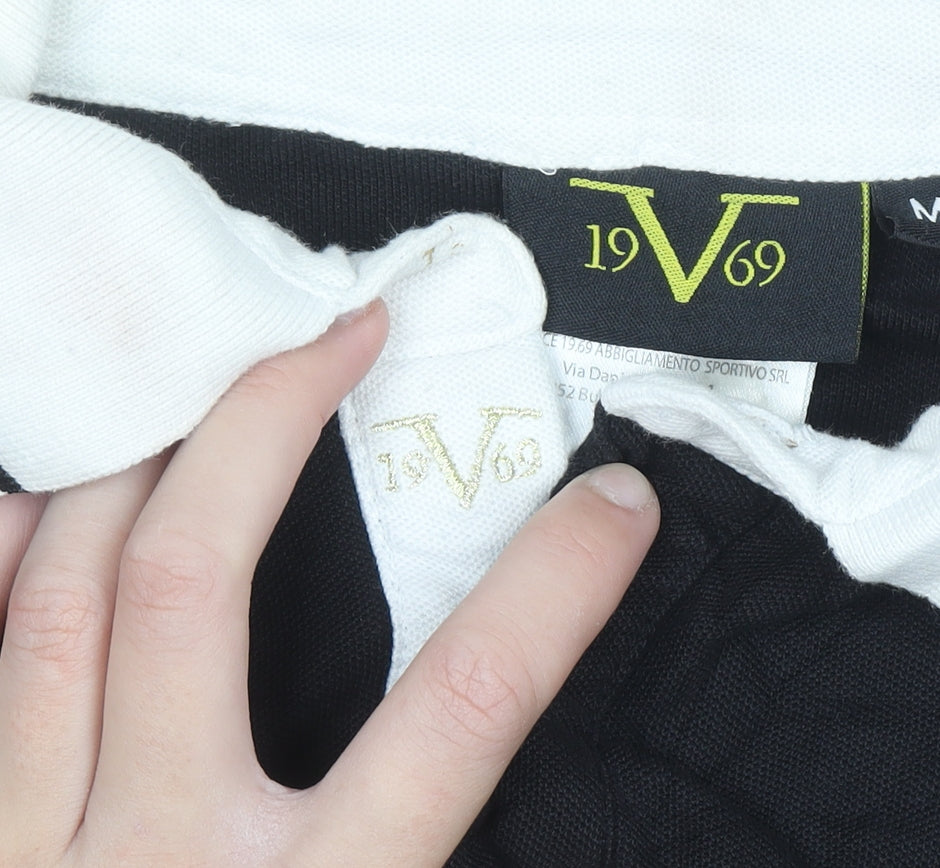 V1969 Men's Black Cotton Polo Shirt Size M Embroidered Logo