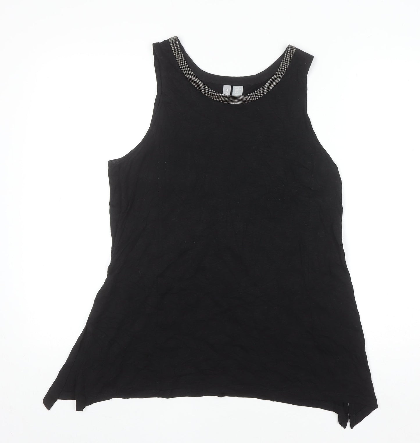 KENAR Women's Black XL Sleeveless Beaded Neck Cotton Modal Tank Top