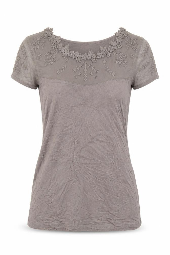 H&M Women’s Grey Embroidered Short Sleeve Blouse Size S