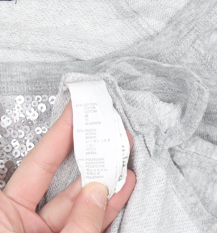 Gap Women Grey Sequin Crew Neck Pullover Sweatshirt M