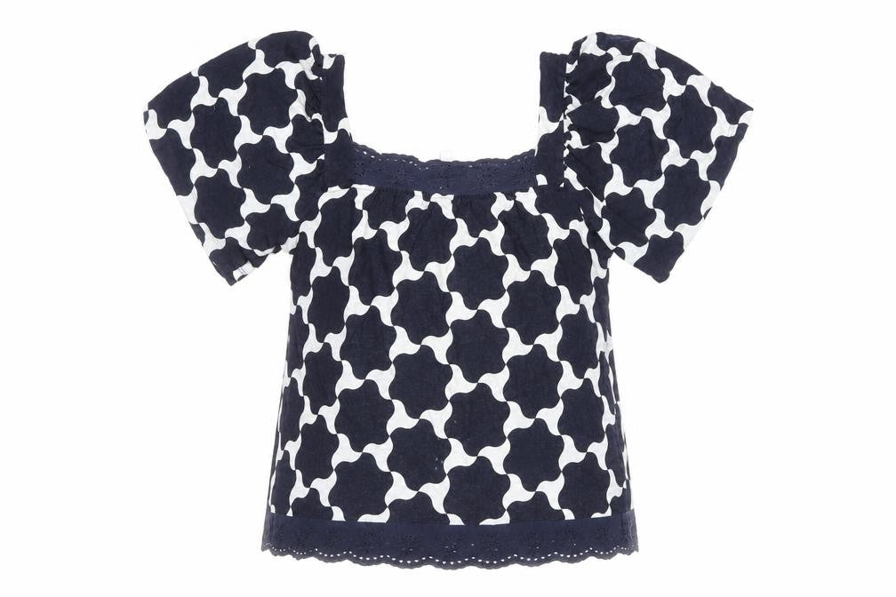 Next Women's Blue Geometric Cotton Tunic Blouse UK 14