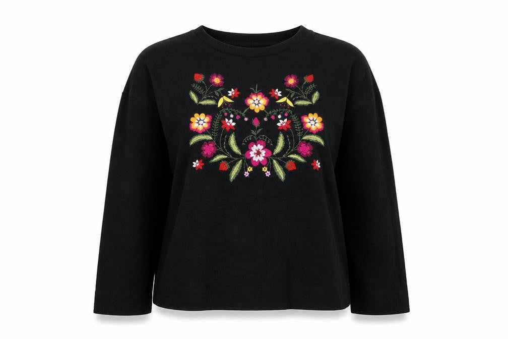 Forever 21 Women's Black Floral Embroidered Pullover Jumper Size M