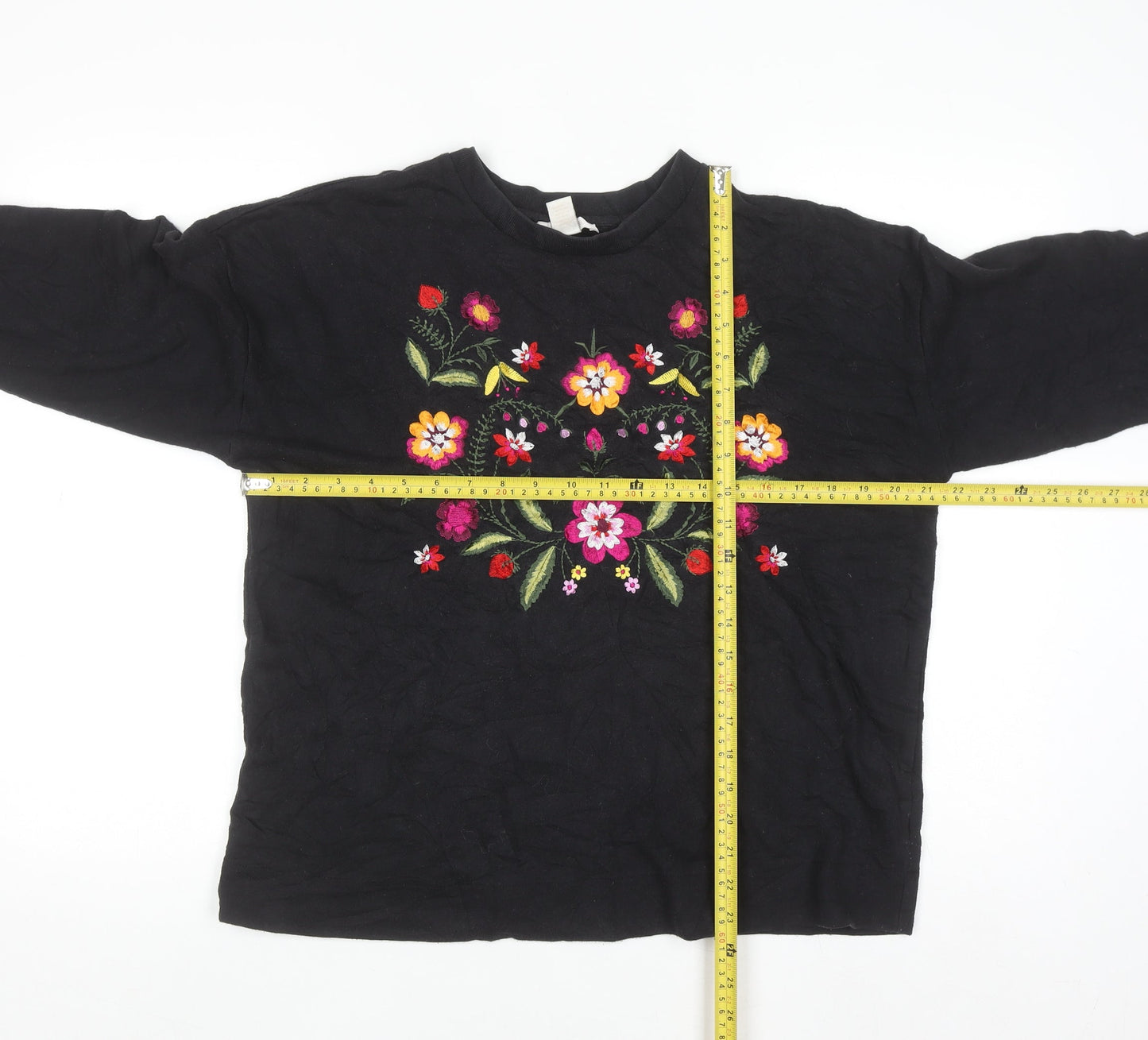 Forever 21 Women's Black Floral Embroidered Pullover Jumper Size M