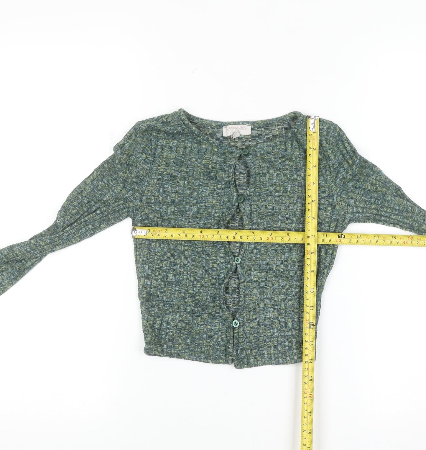 Pull&Bear Women's Green Knit Button Cardigan XS Slim Fit