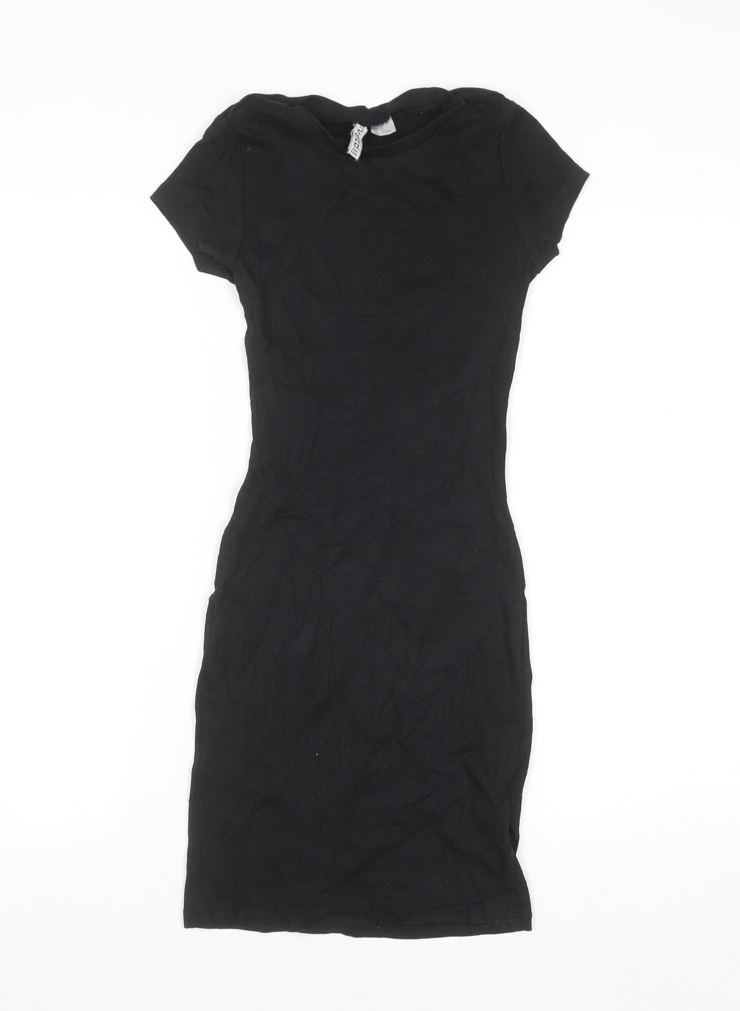 H&M Women Black XS Bodycon Short Sleeve Jersey Dress