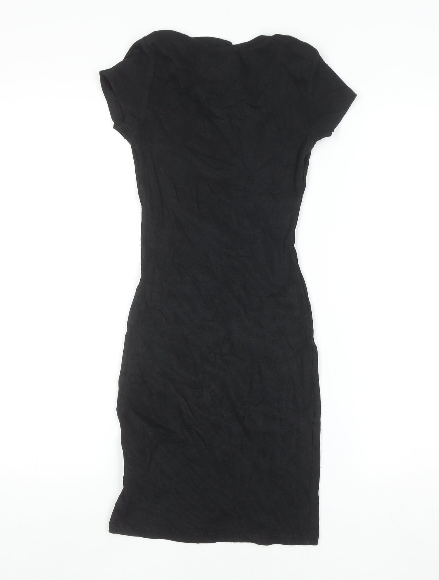 H&M Women Black XS Bodycon Short Sleeve Jersey Dress