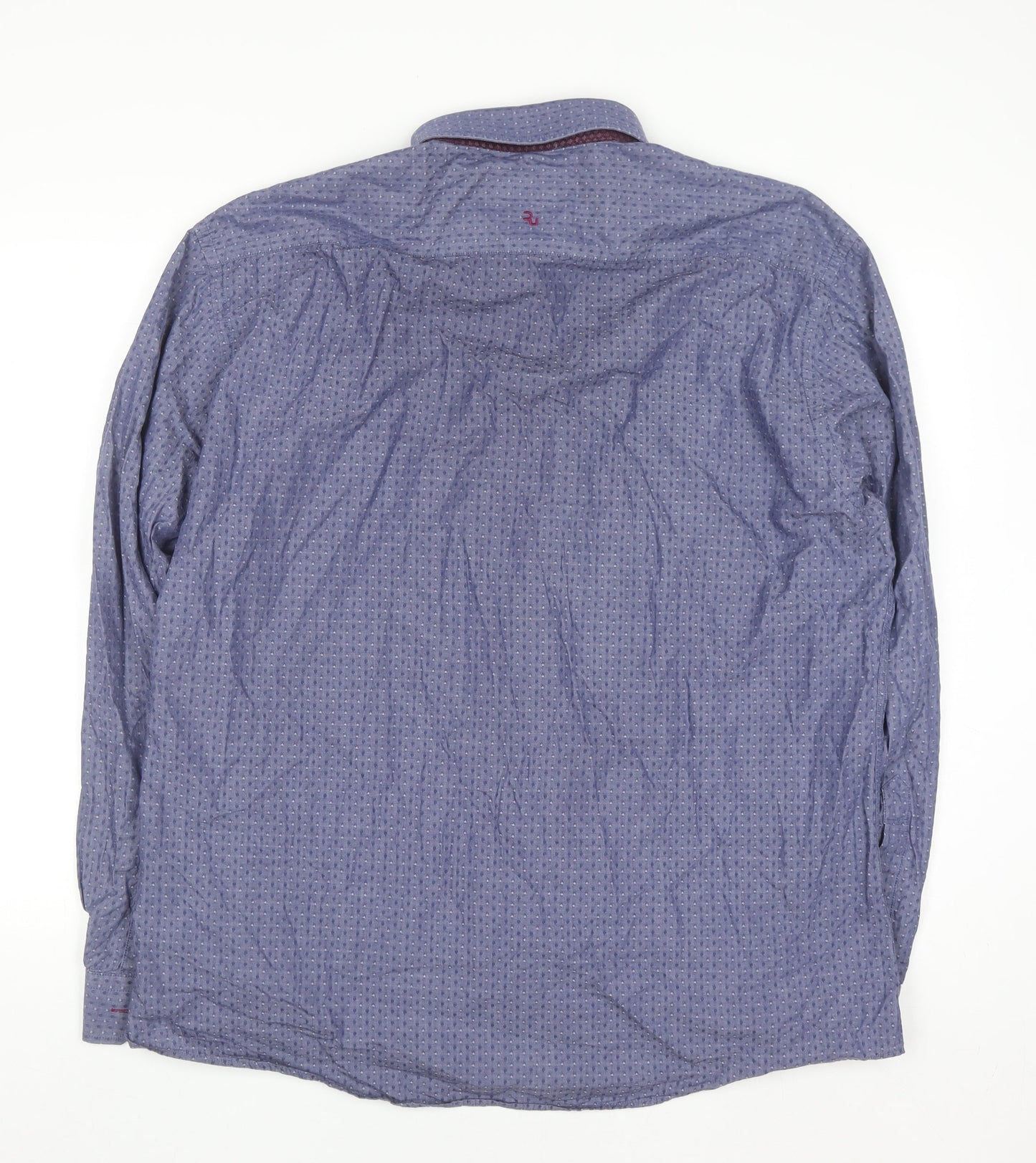 Remus Uomo Jeans Men's Blue Geometric Cotton Shirt XL Slim Fit