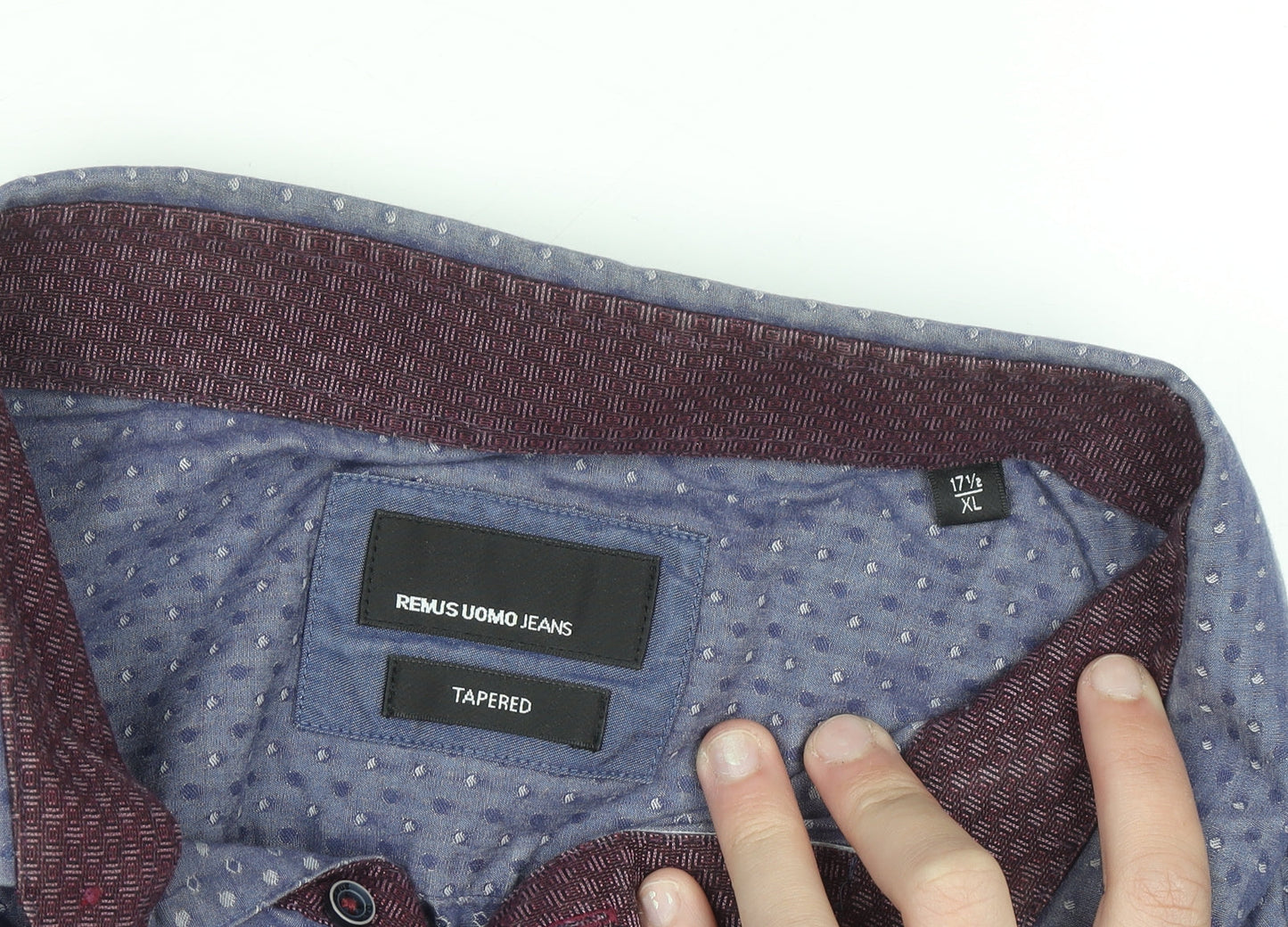 Remus Uomo Jeans Men's Blue Geometric Cotton Shirt XL Slim Fit