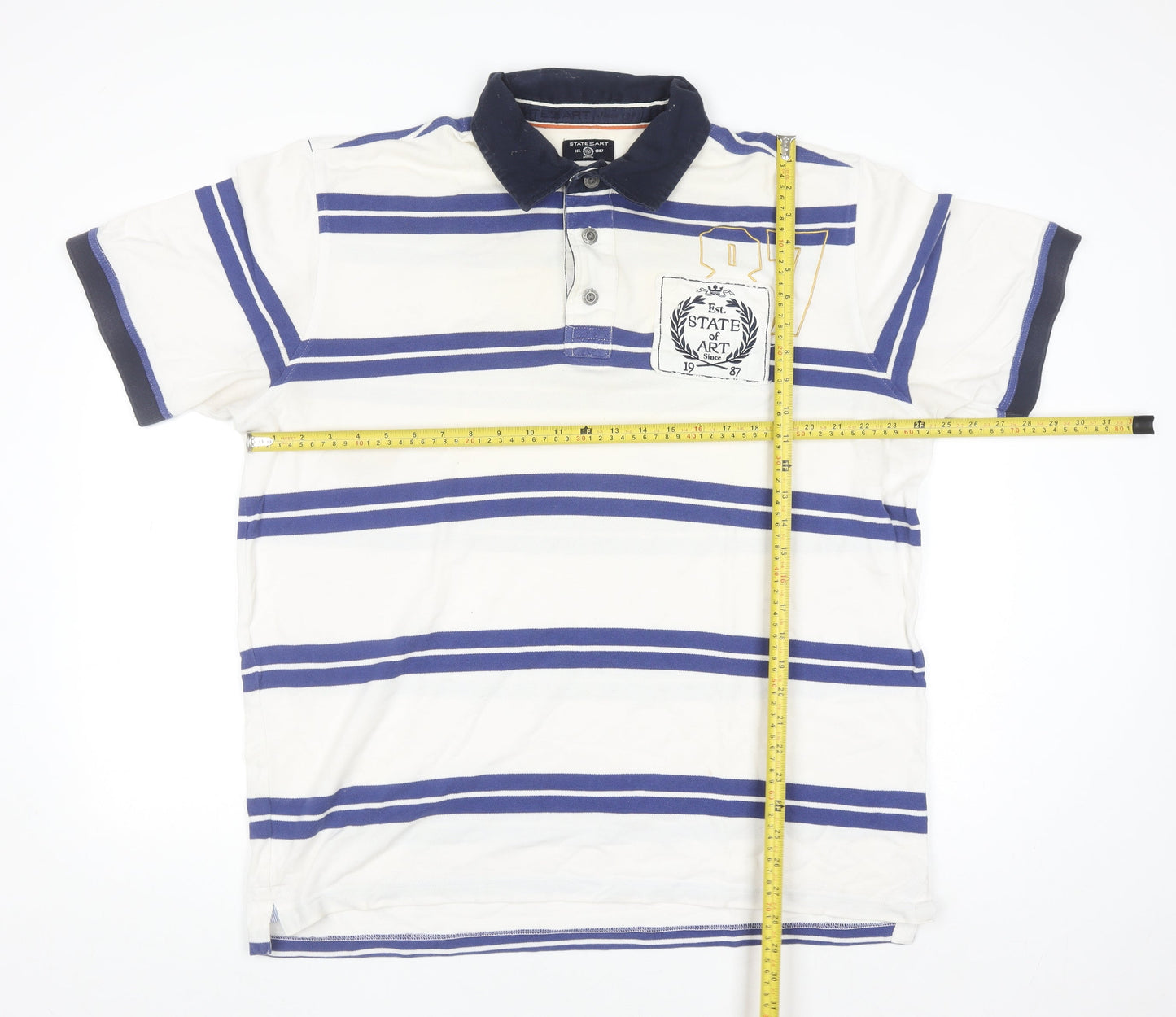 State of Art Men's White Striped 2XL Polo Shirt Cotton