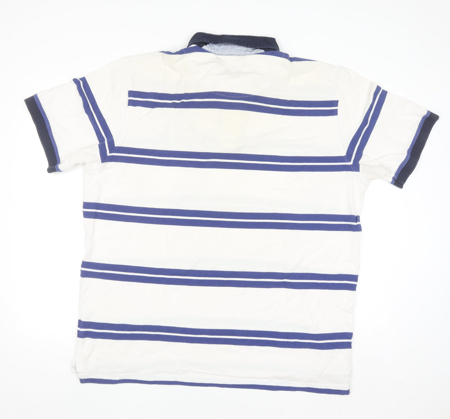 State of Art Men's White Striped 2XL Polo Shirt Cotton