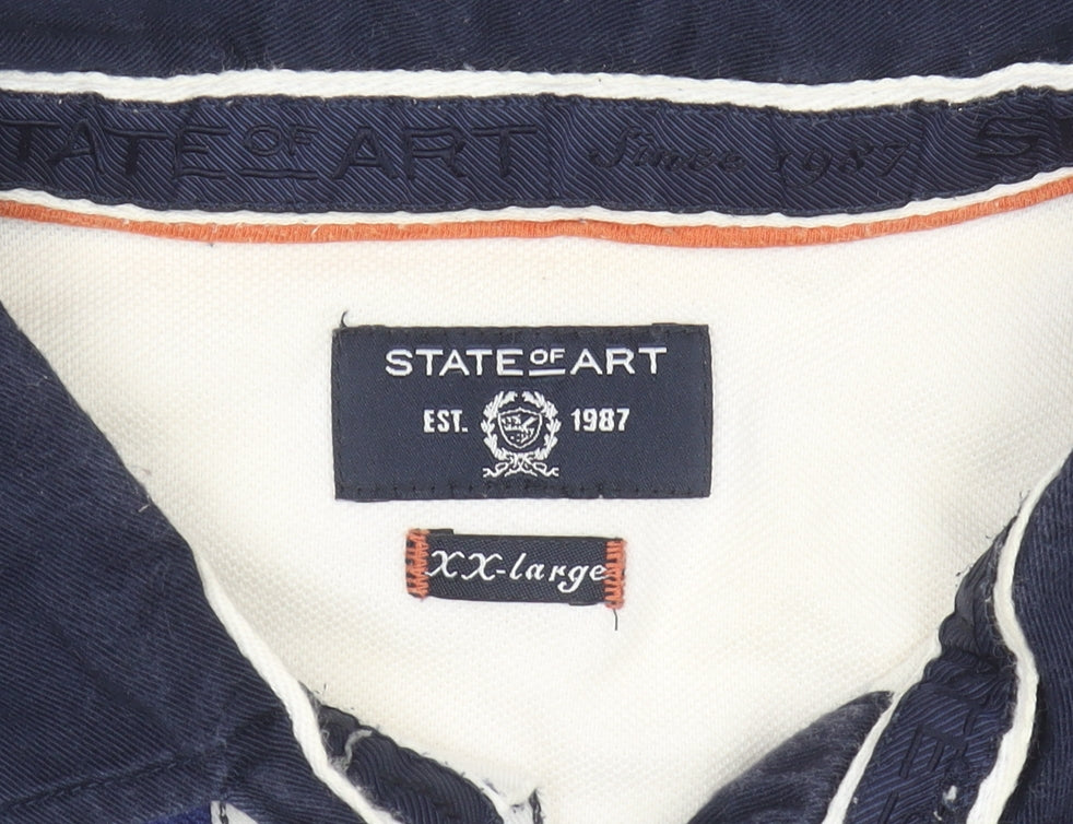 State of Art Men's White Striped 2XL Polo Shirt Cotton