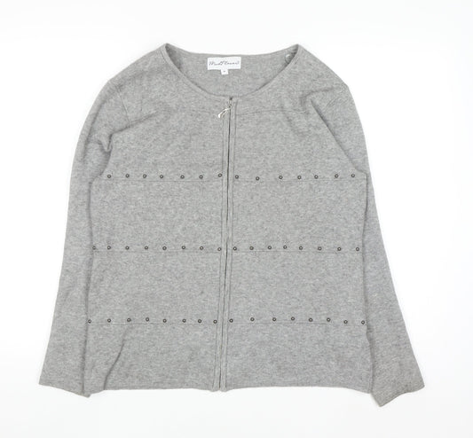 Mudflower Women's Grey Full Zip Studded Knit Jumper Size M