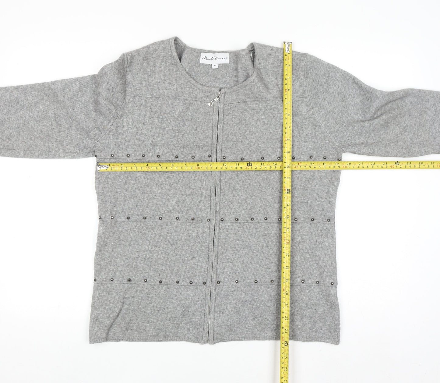 Mudflower Women's Grey Full Zip Studded Knit Jumper Size M