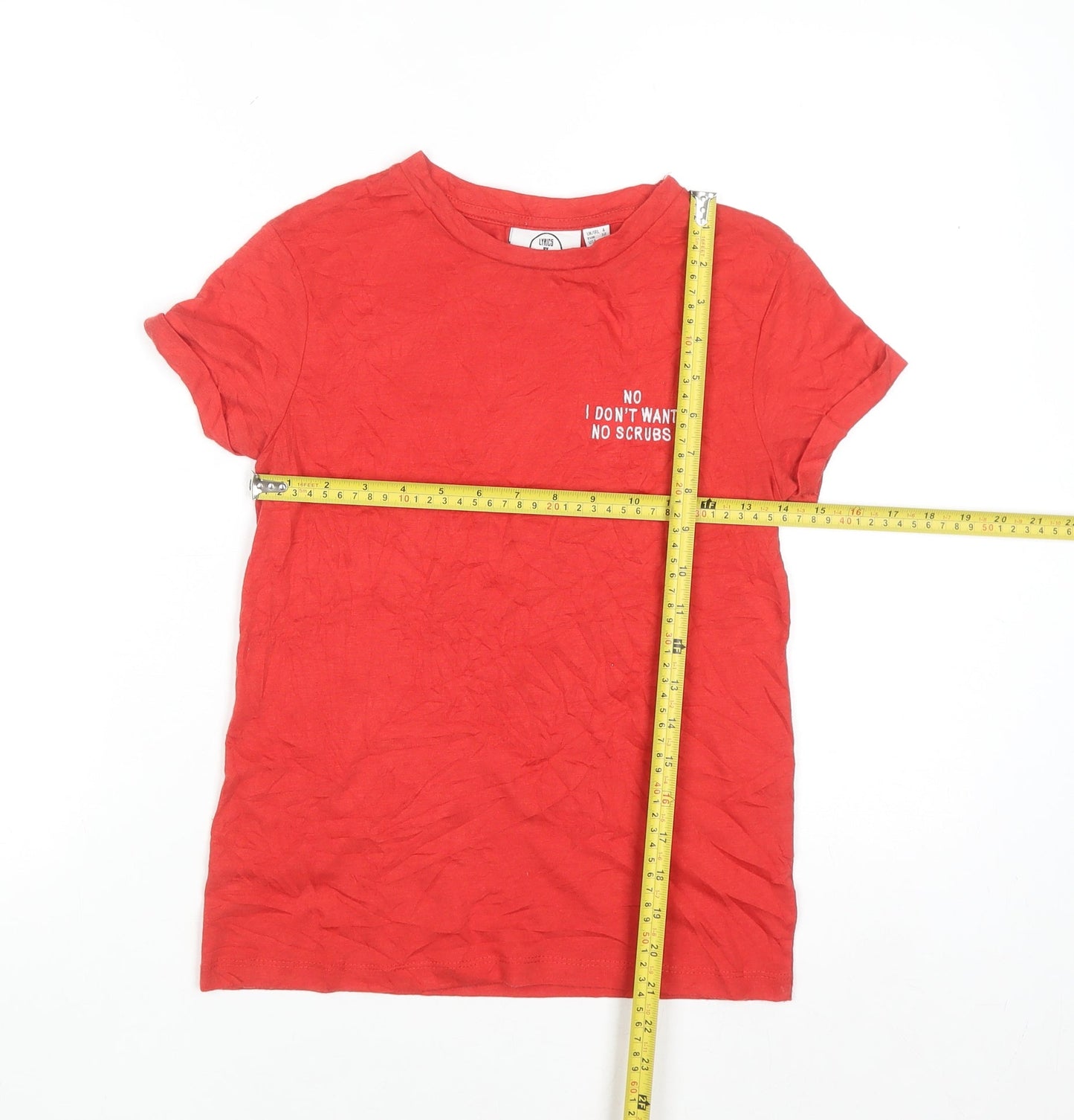 Lyrics by Ink Women's Red Cotton Music Print T-Shirt Size 4