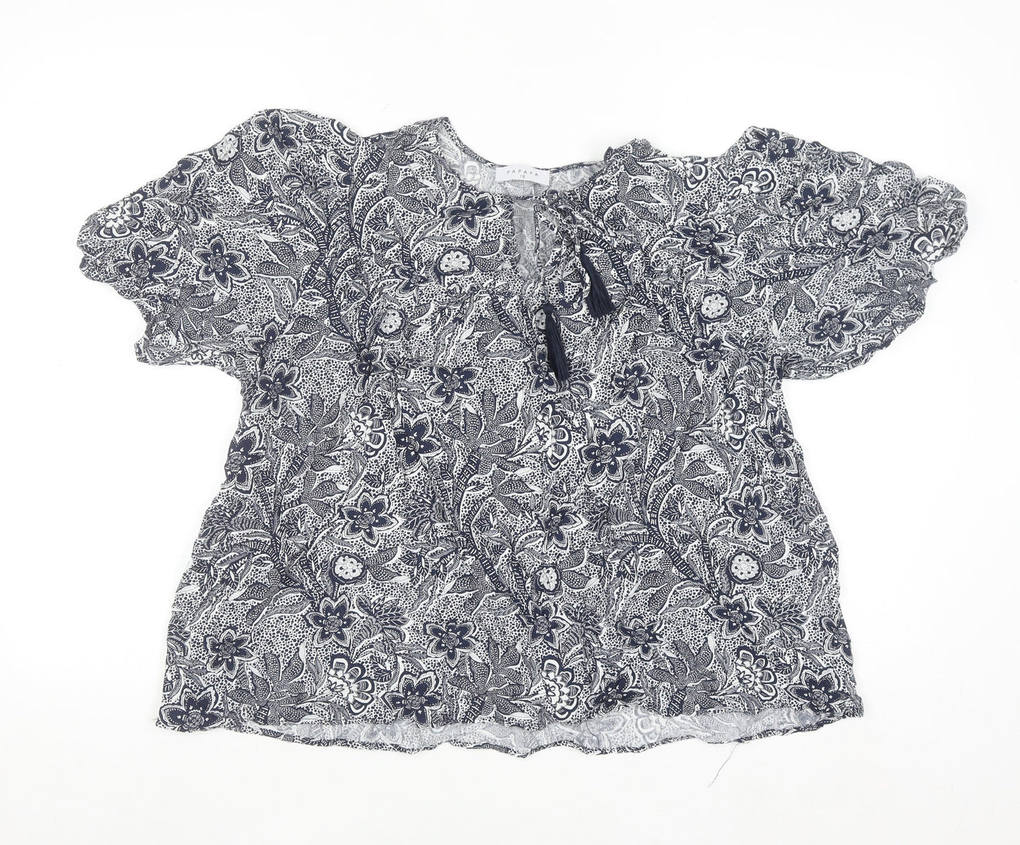 Papaya Women’s Blue Floral Peasant Blouse Size 18 Viscose