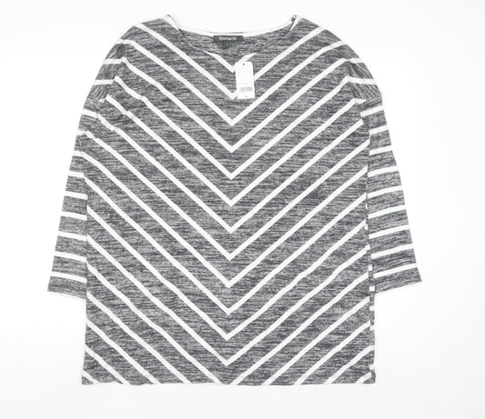 Bonmarché Women Grey Striped Boat Neck Pullover Jumper Size 14