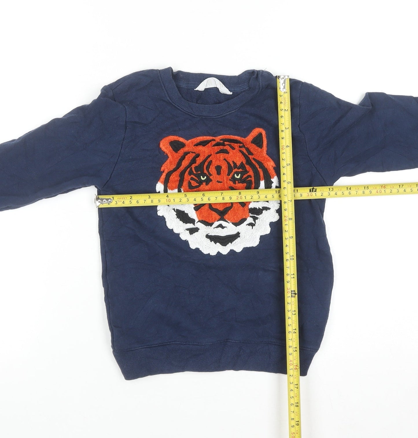 H&M Boys Blue Tiger Embroidered Pullover Sweatshirt 5-6 Years