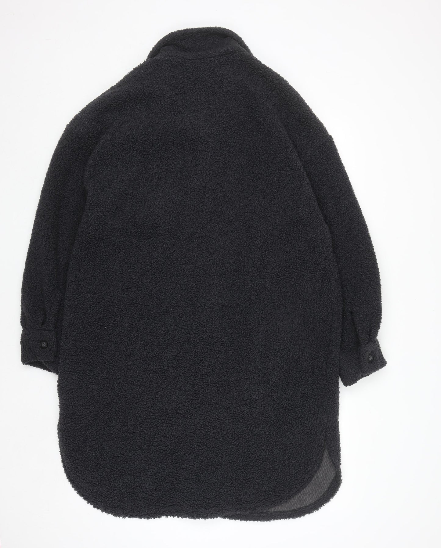 Primark Women's Black Long Fleece Coatigan Size 10 Button Front