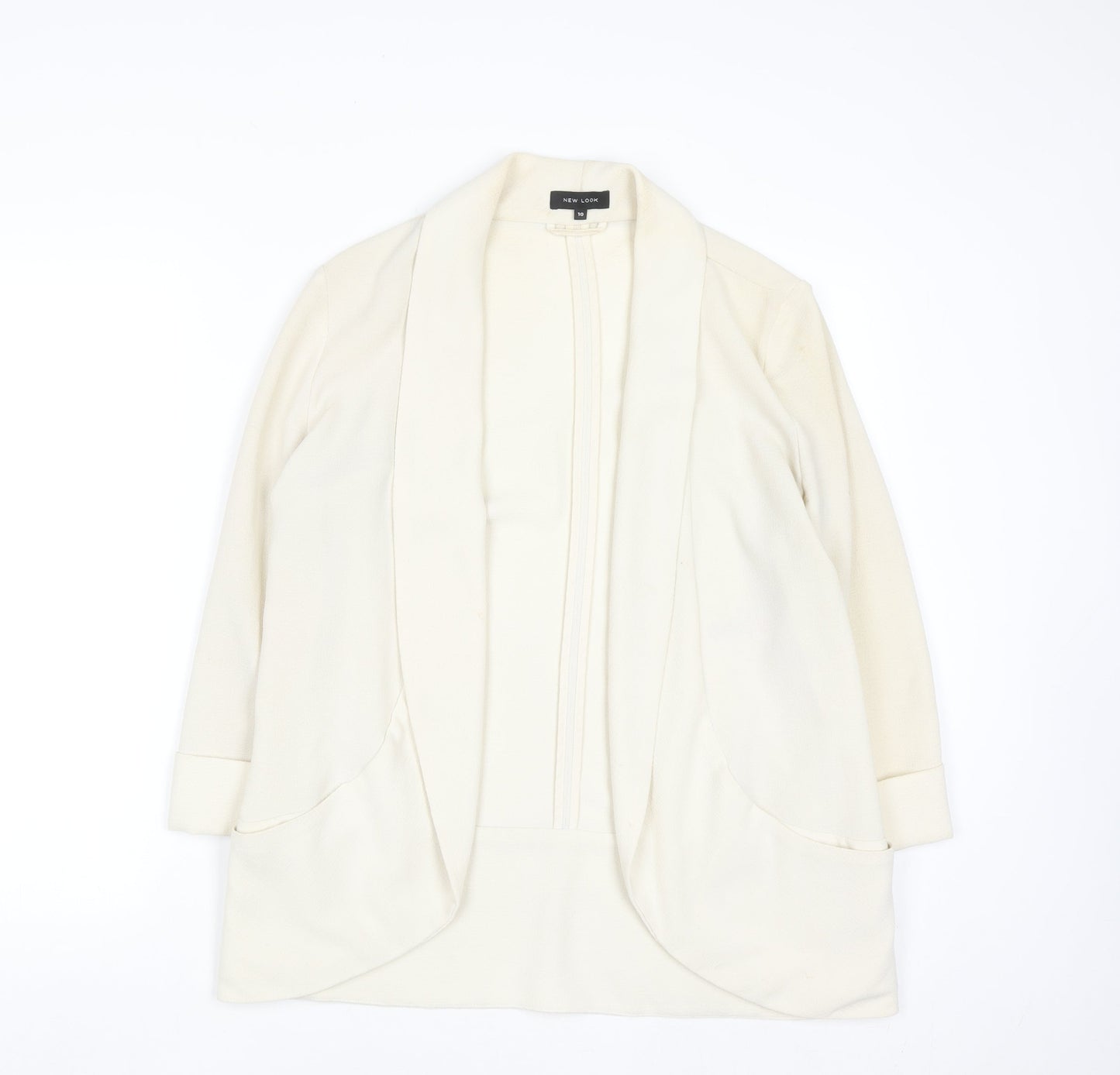 New Look Women Ivory Long Blazer Size 10 Open Front Lightweight Jacket