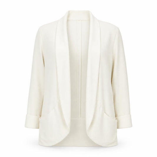 New Look Women Ivory Long Blazer Size 10 Open Front Lightweight Jacket