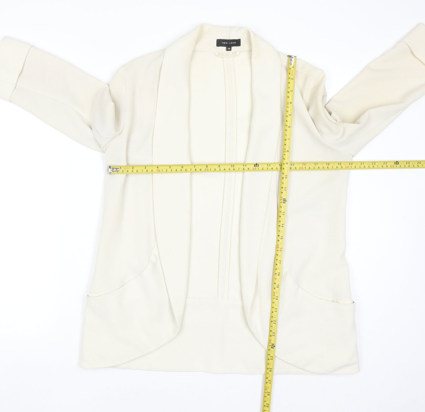 New Look Women Ivory Long Blazer Size 10 Open Front Lightweight Jacket