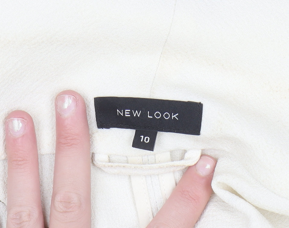 New Look Women Ivory Long Blazer Size 10 Open Front Lightweight Jacket