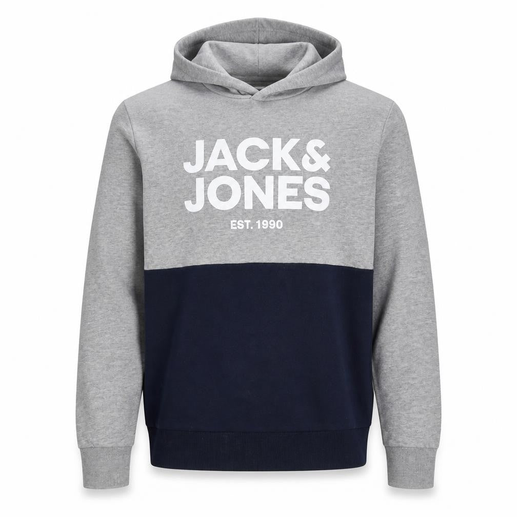 Jack & Jones Mens Grey Blue Pullover Hoodie Size M Logo Print