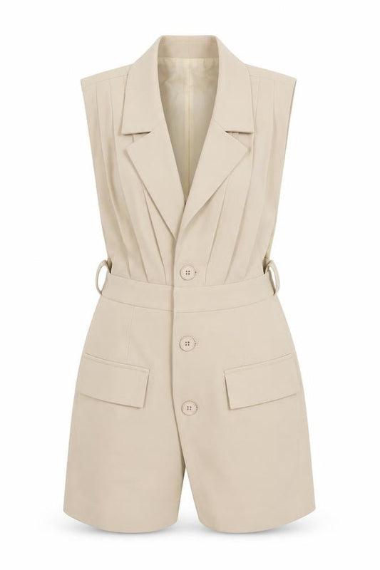 PRETTYLITTLETHING Women Beige Sleeveless Long Blazer Jacket UK 10