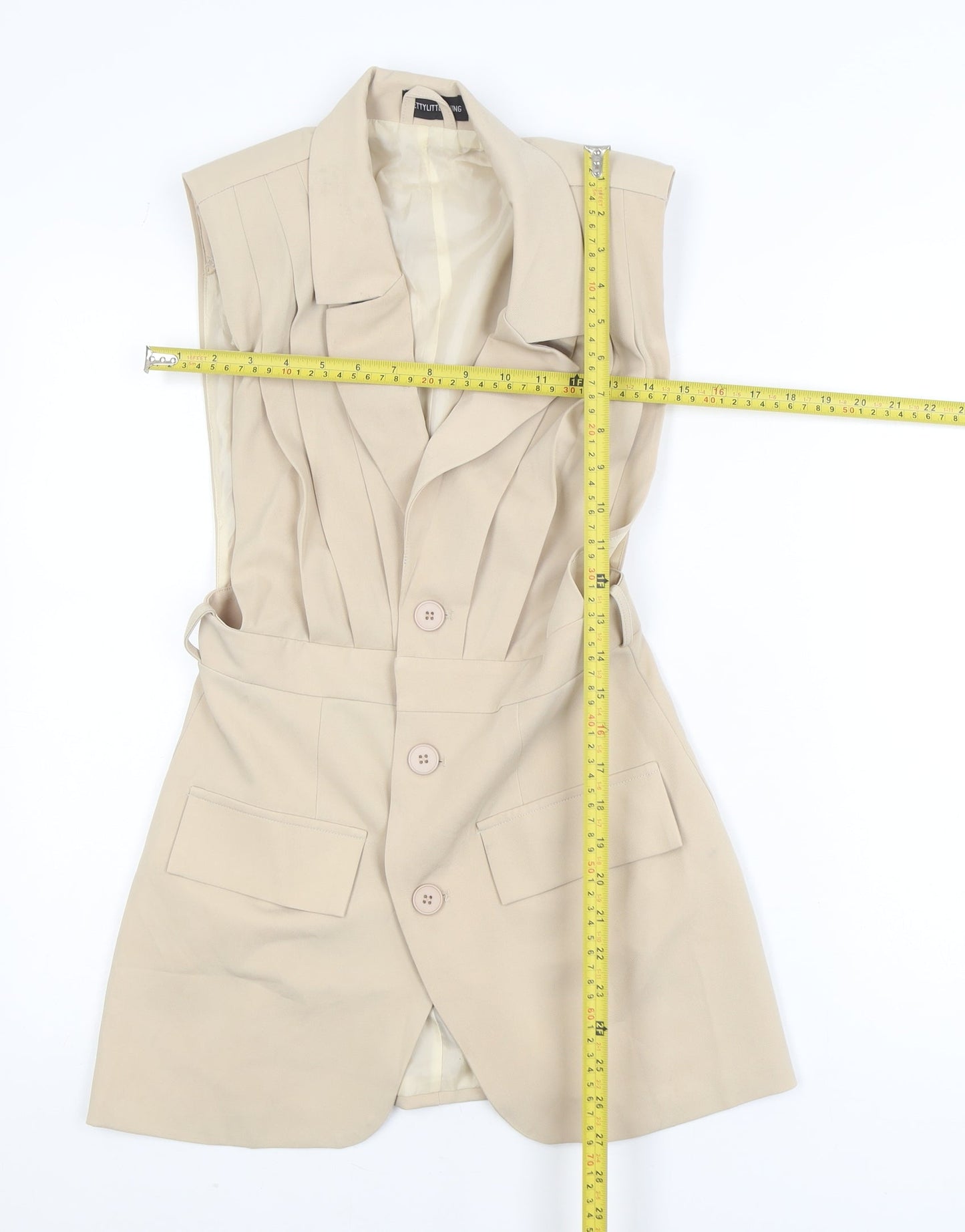 PrettyLittleThing Women Beige Sleeveless Long Blazer Jacket UK 10