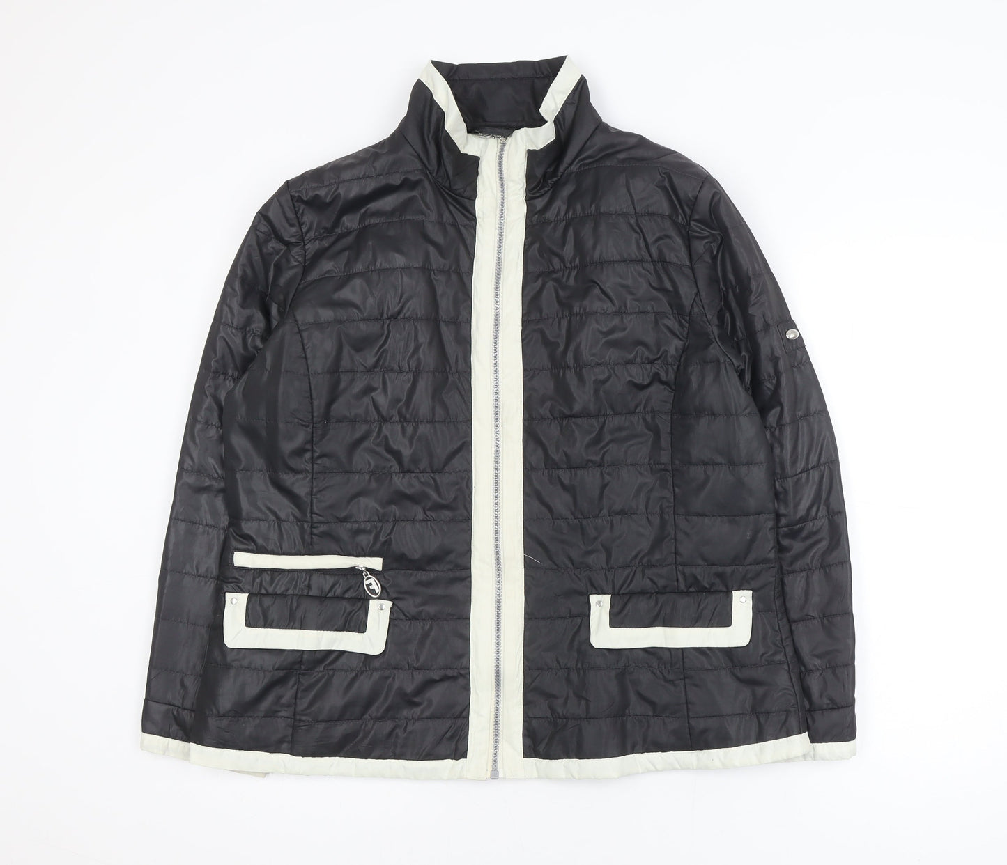 Frandsen Womens Black Puffer Jacket Size 16 Polyester Mid-Length