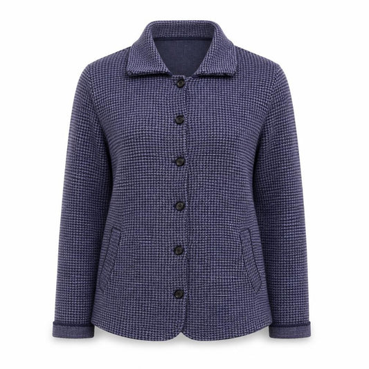 Castle of Ireland Blue Houndstooth Women's Blazer Size 10 Classic Fit