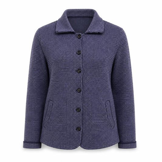 Castle of Ireland Blue Houndstooth Women's Blazer Size 10 Classic Fit