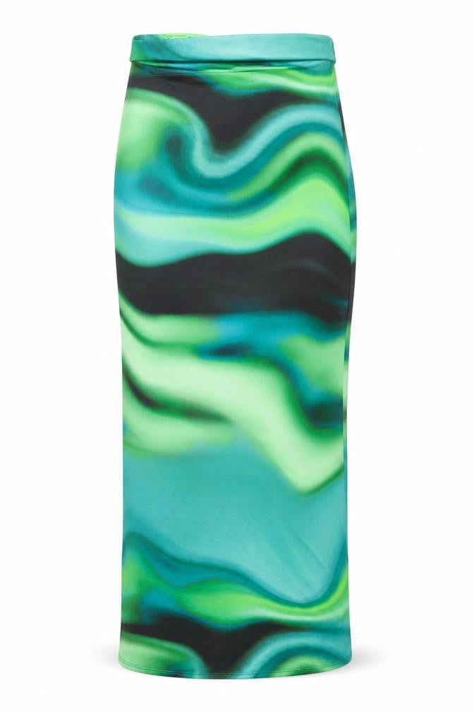 Boohoo Women’s Green Geometric Midi Stretch Pencil Skirt Size 10