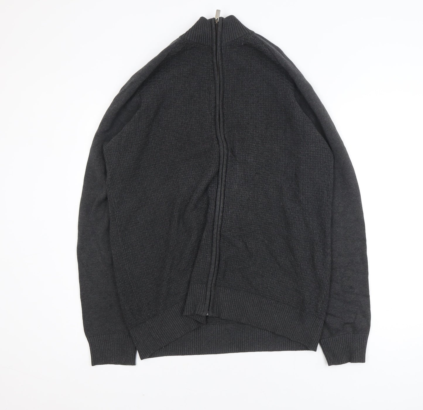 Dunnes Mens Grey Cotton Full Zip High Neck Jumper XL