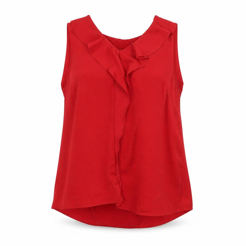 Dunnes Women's Red Sleeveless Ruffle Blouse Size L