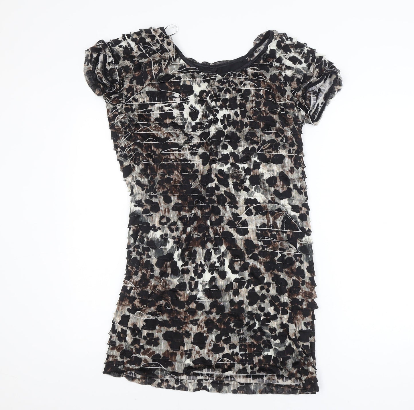 M&Co. Womens Brown Leopard Print Bodycon Dress Size 16 Stretch Lined