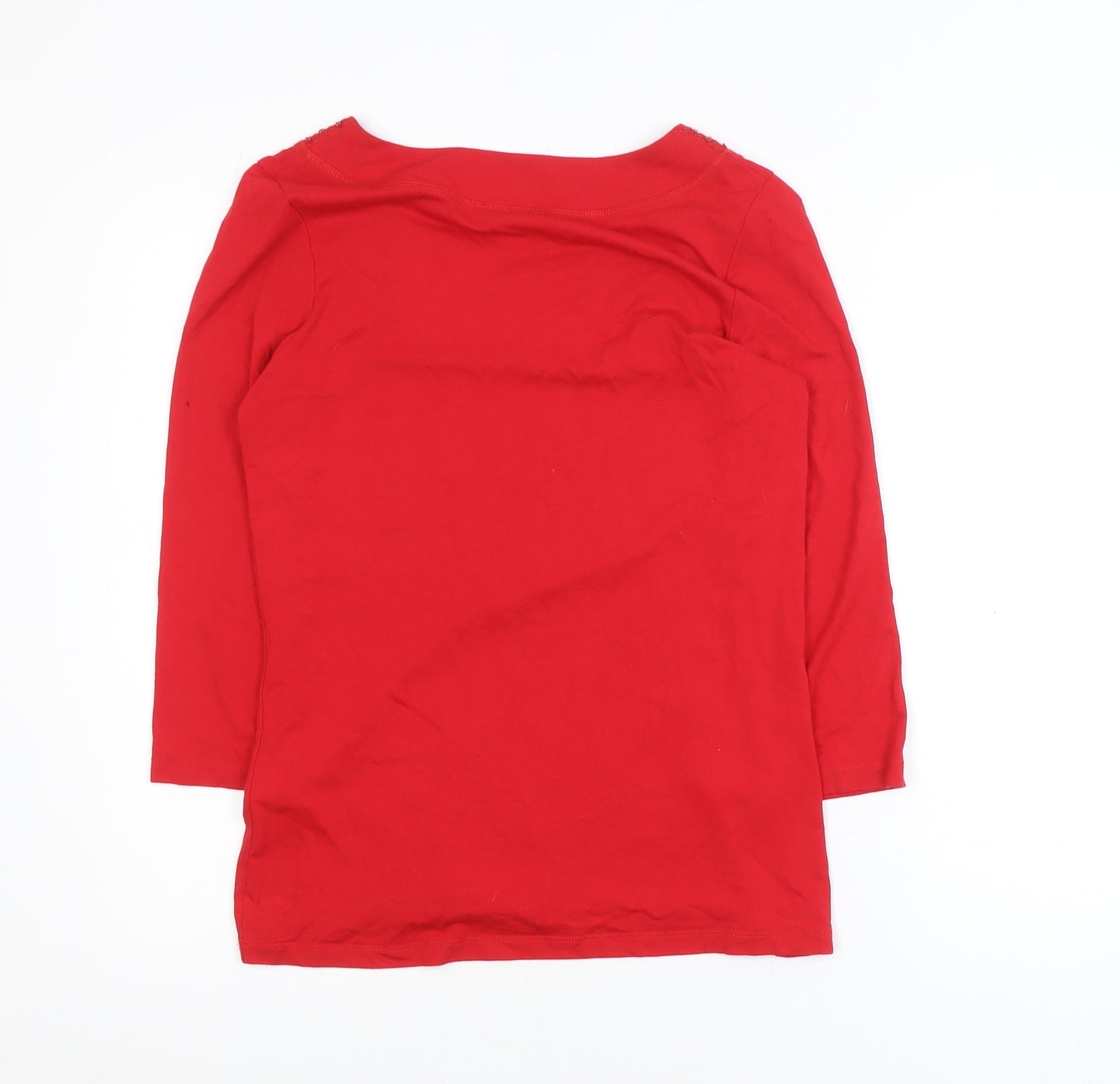 Dunnes Stores Signature Red Women’s Size 12 Beaded V-Neck 3/4 Sleeve Blouse