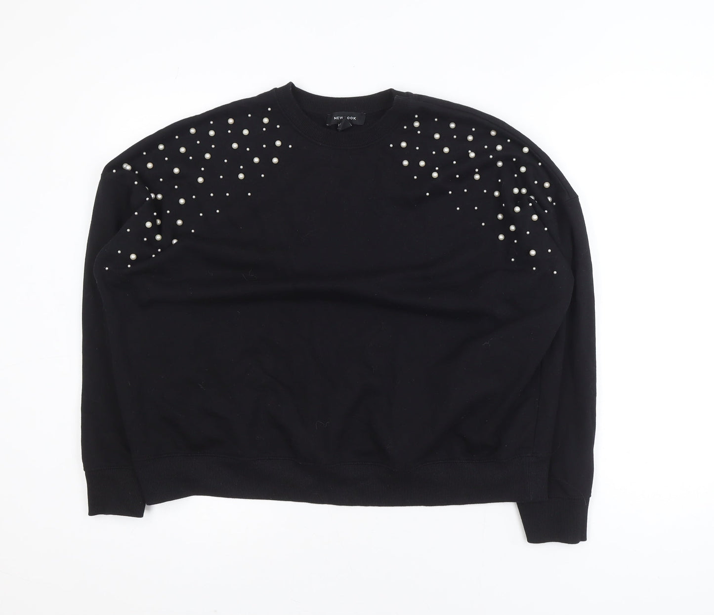 New Look Women's Black Beaded Crew Neck Pullover Jumper Size M