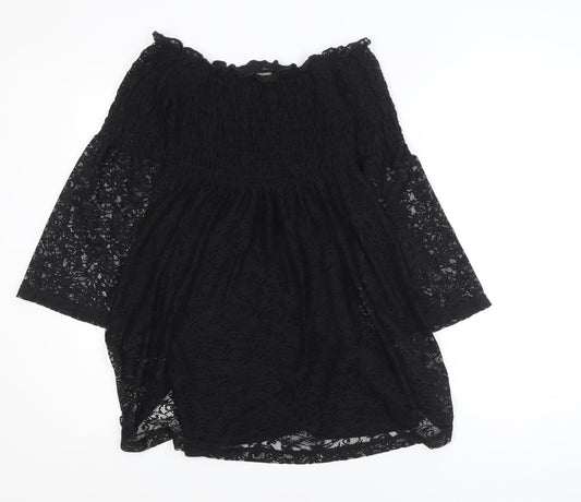 ASOS Women Black Lace Off Shoulder Mini Dress Size 6