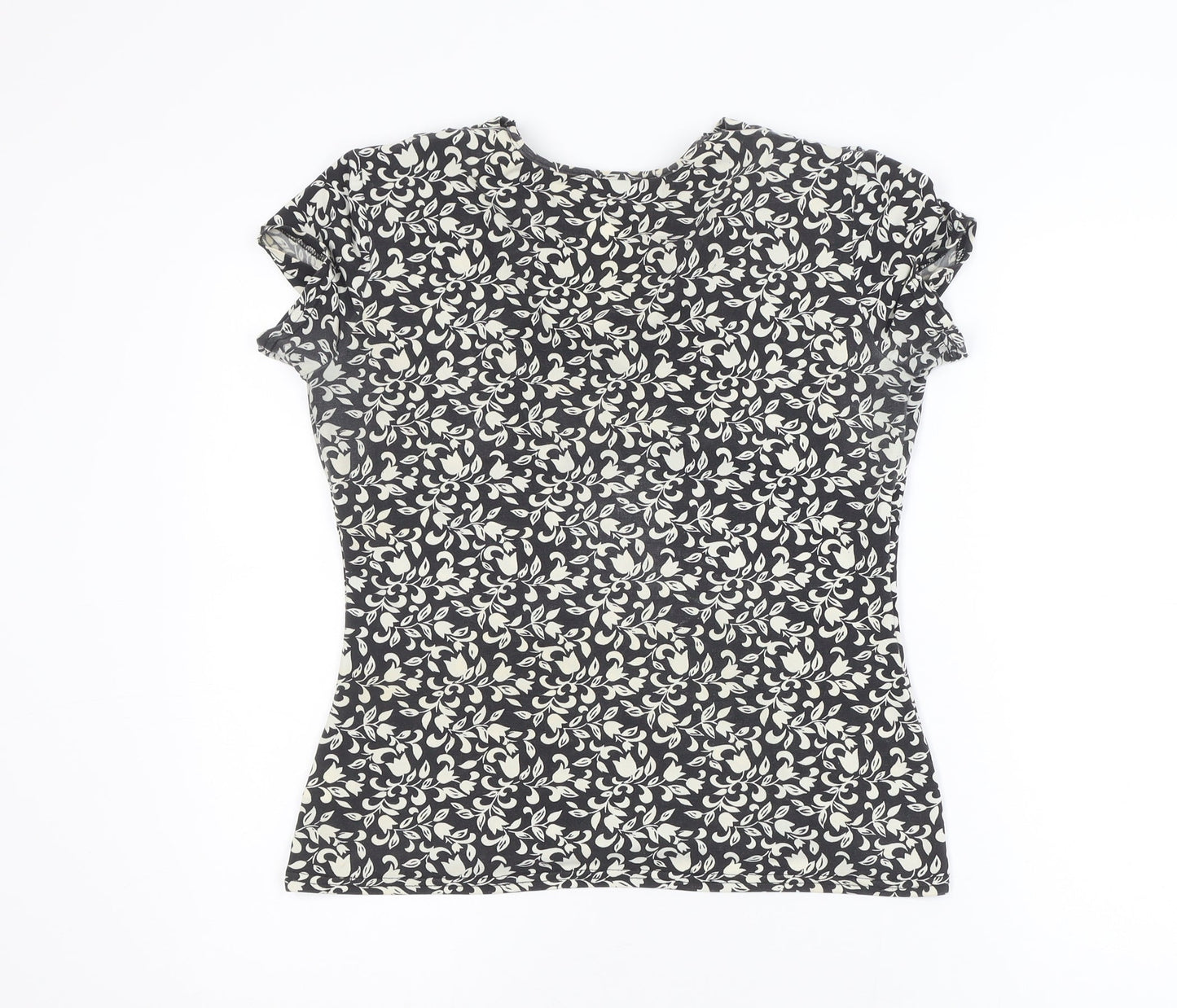 First Avenue Women’s Black Floral Wrap Style Short Sleeve Blouse Size 14