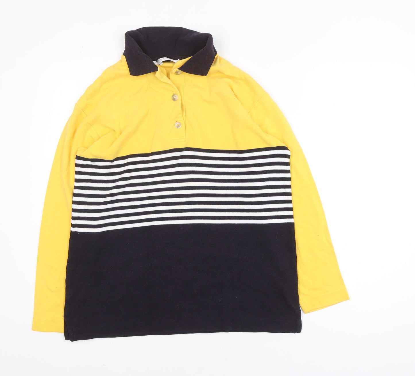 Lisa Campione Yellow & Navy Striped Long Sleeve Polo Shirt M