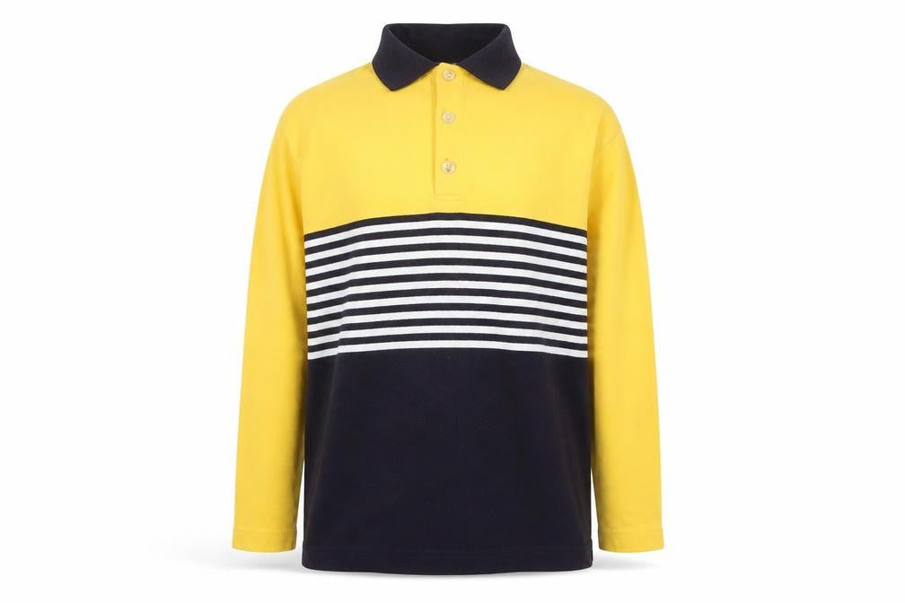 Lisa Campione Yellow & Navy Striped Long Sleeve Polo Shirt M