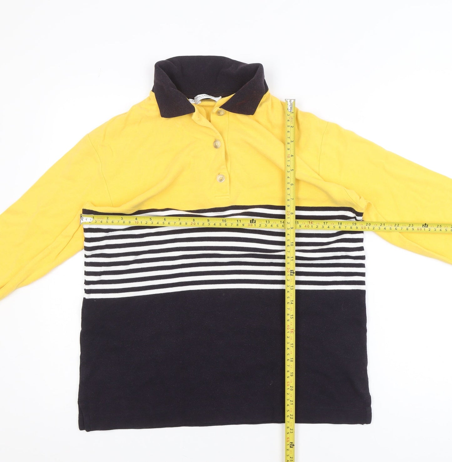 Lisa Campione Yellow & Navy Striped Long Sleeve Polo Shirt M