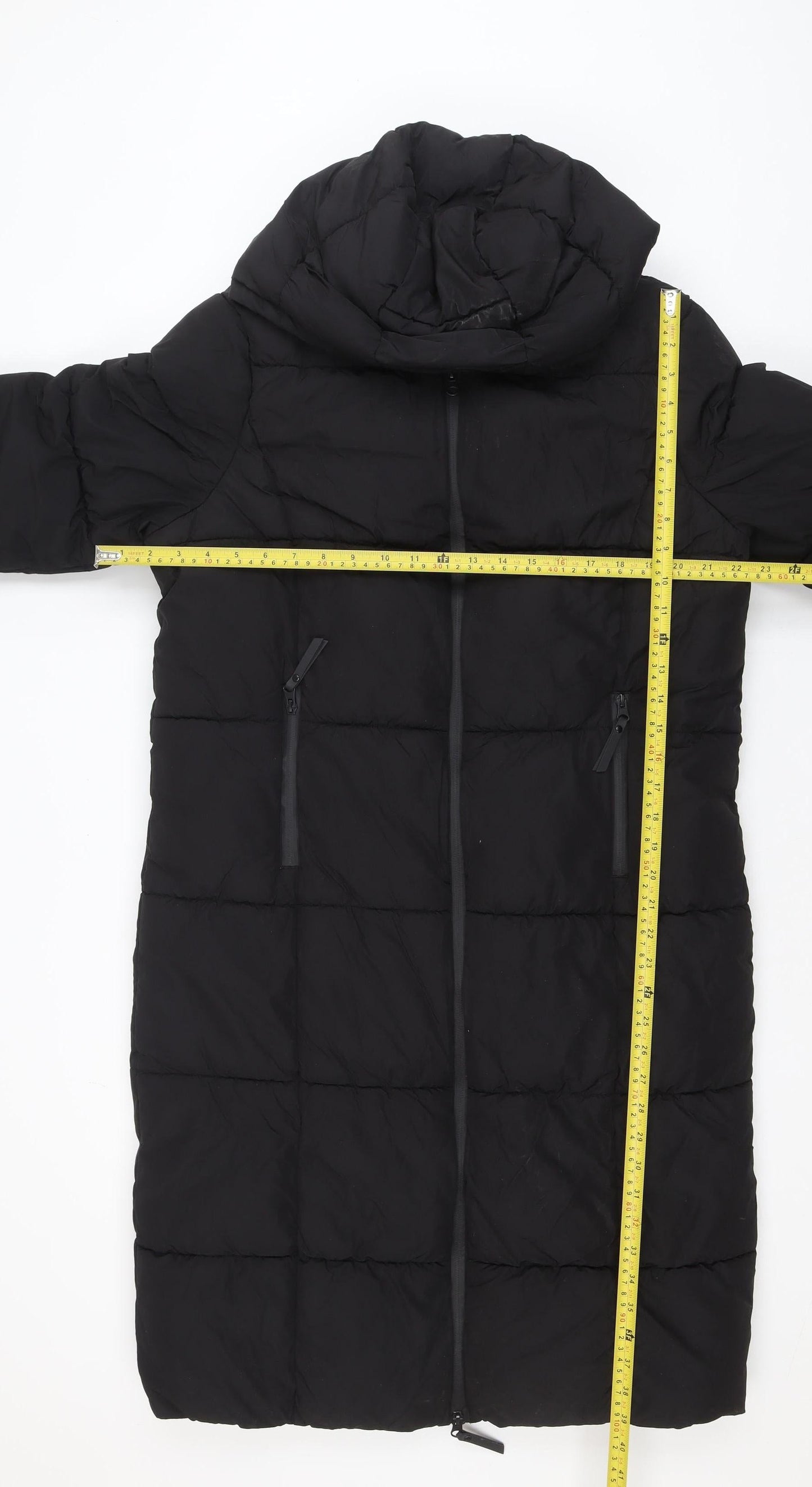 Primark Womens Black XS Long Puffer Coat Hooded Quilted Winter Jacket