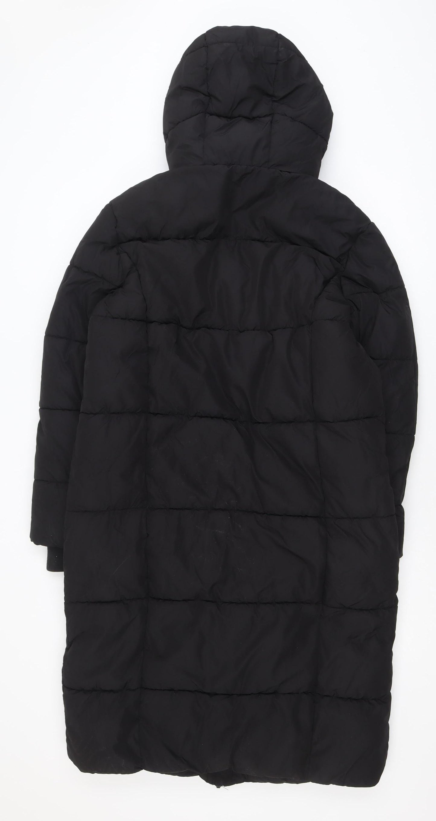 Primark Womens Black XS Long Puffer Coat Hooded Quilted Winter Jacket