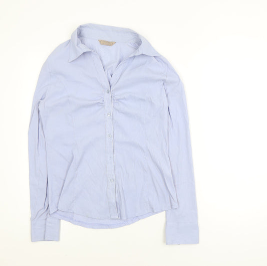 Melya Women Blue Striped Long Sleeve Button-Up Shirt M
