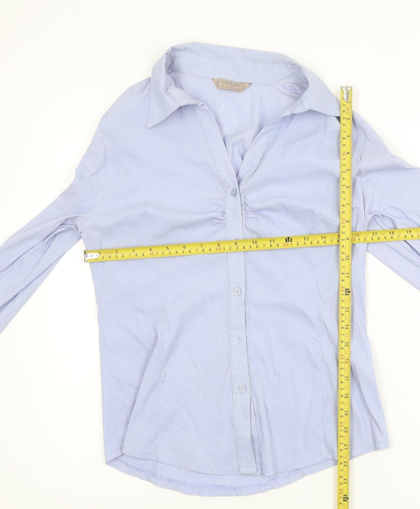 Melya Women Blue Striped Long Sleeve Button-Up Shirt M