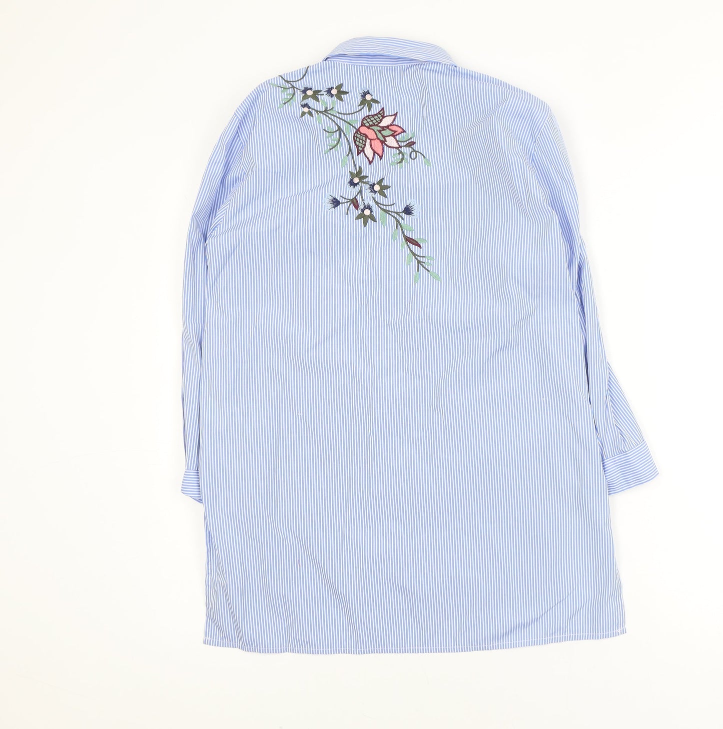 Zara Woman Blue Striped Embroidered Tunic Shirt Women’s Size 8