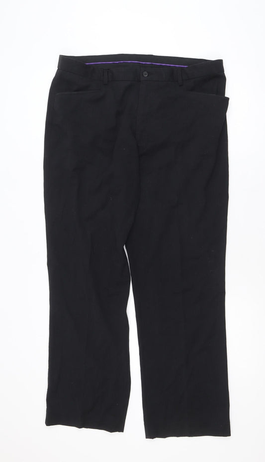 Avenue Men's Black 38R Classic Dress Trousers Polyester Blend