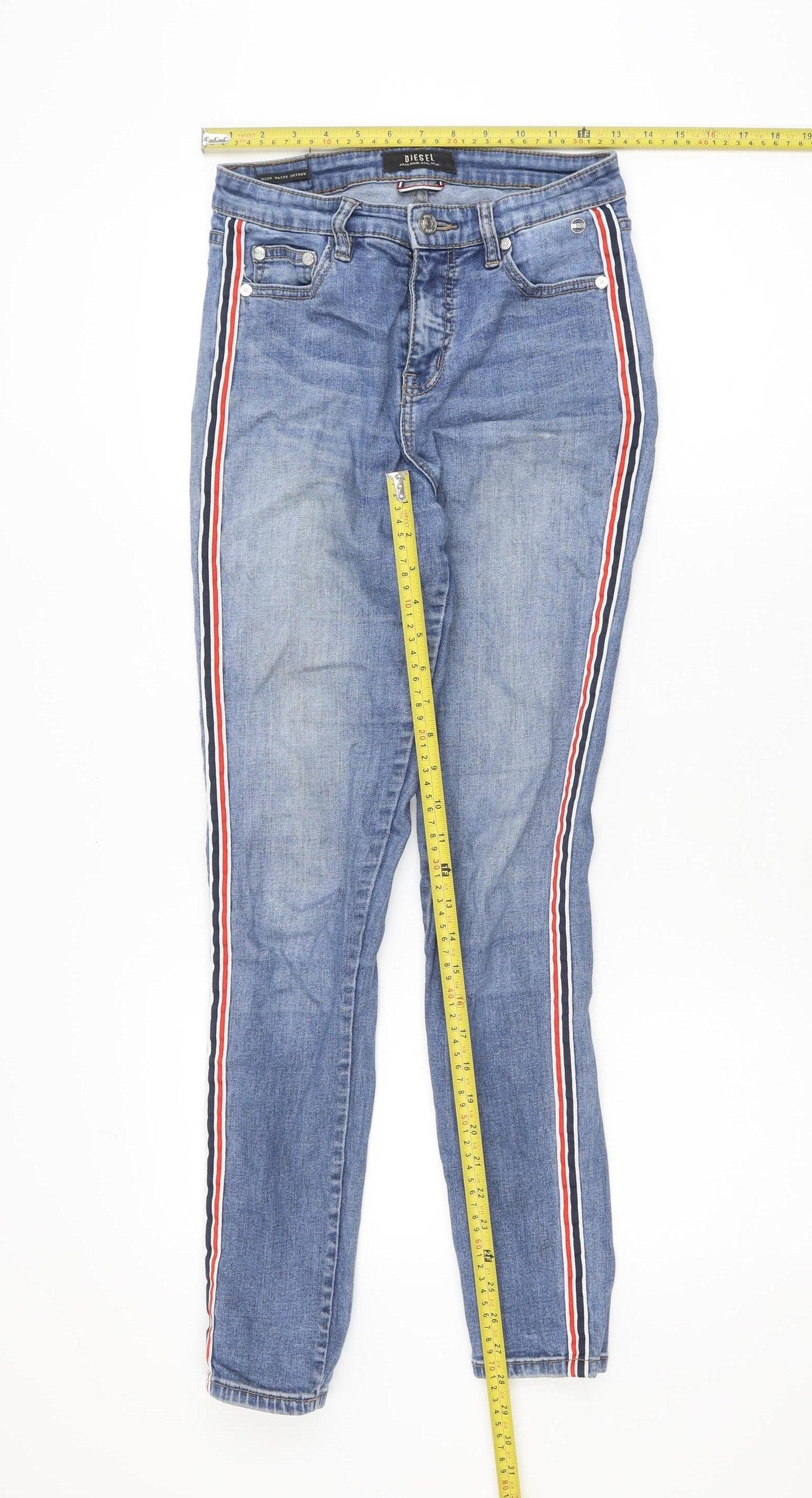 Diesel Womens Blue Mid Rise Skinny Jeans Size 14 with Stripe Detail